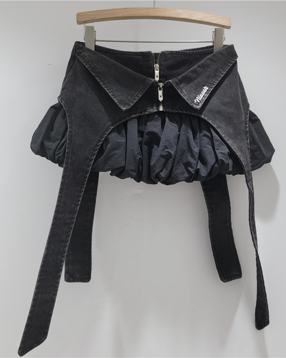 Fake Two-Piece Denim Patchwork A-Line Skirt