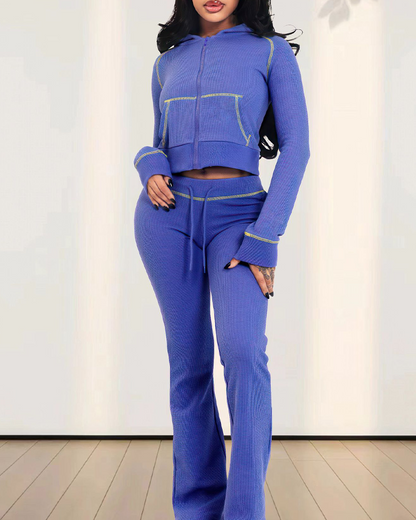 Casual Hooded Trousers Suit
