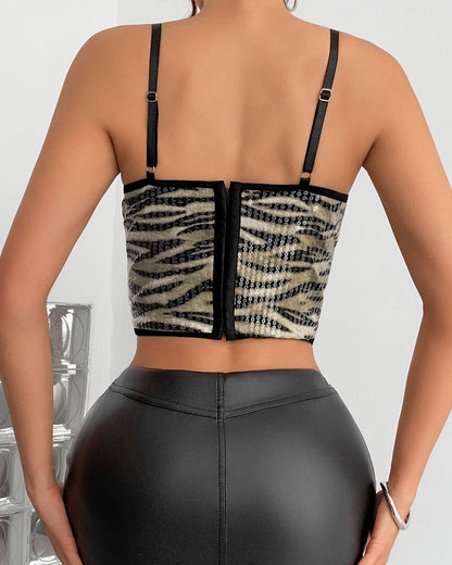 Leopard Sequin Slim Fit Camisole Top