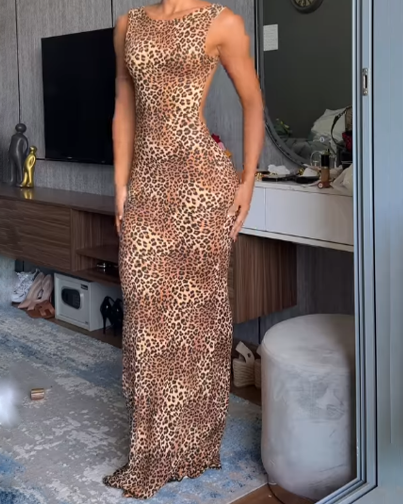 Leopard Print Low Back Fitted Dress