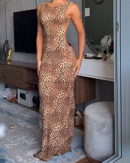 Leopard Print Low Back Fitted Dress