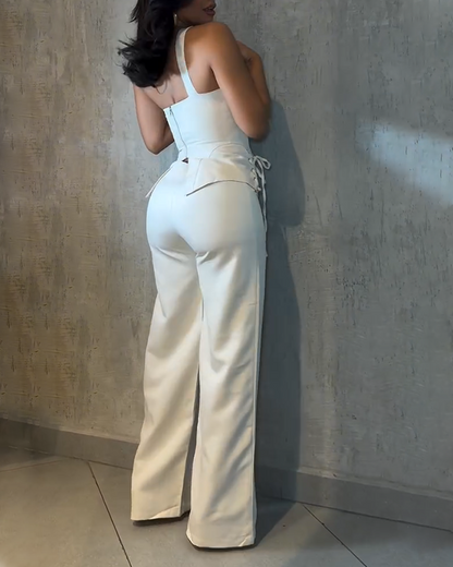 Lace-Up Straight-Leg Trouser Suit (Pre-Sale)