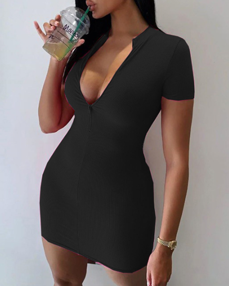 Zipper High Waist Hip Dress