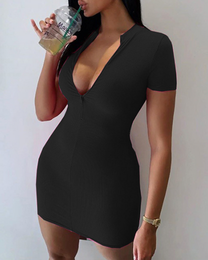 Zipper High Waist Hip Dress