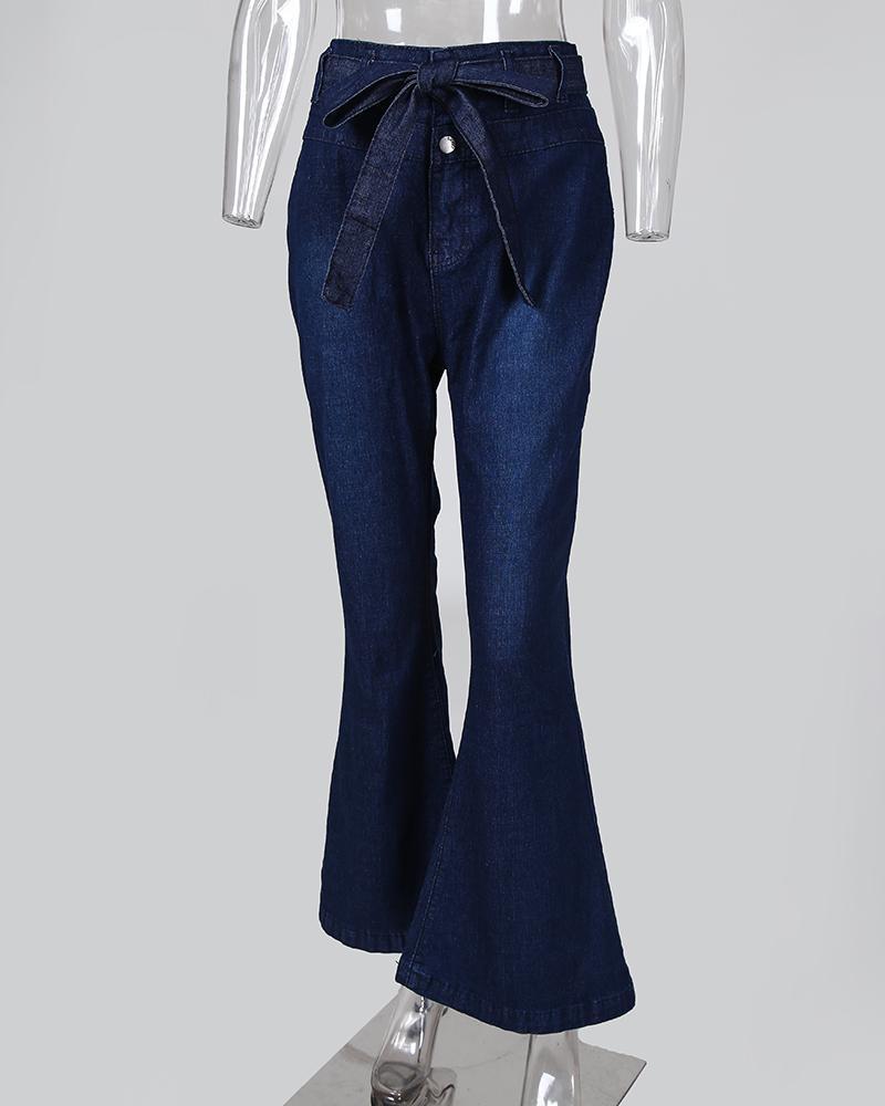 Denim High Waist Bell-Bottom Jeans