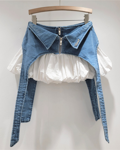 Fake Two-Piece Denim Patchwork A-Line Skirt