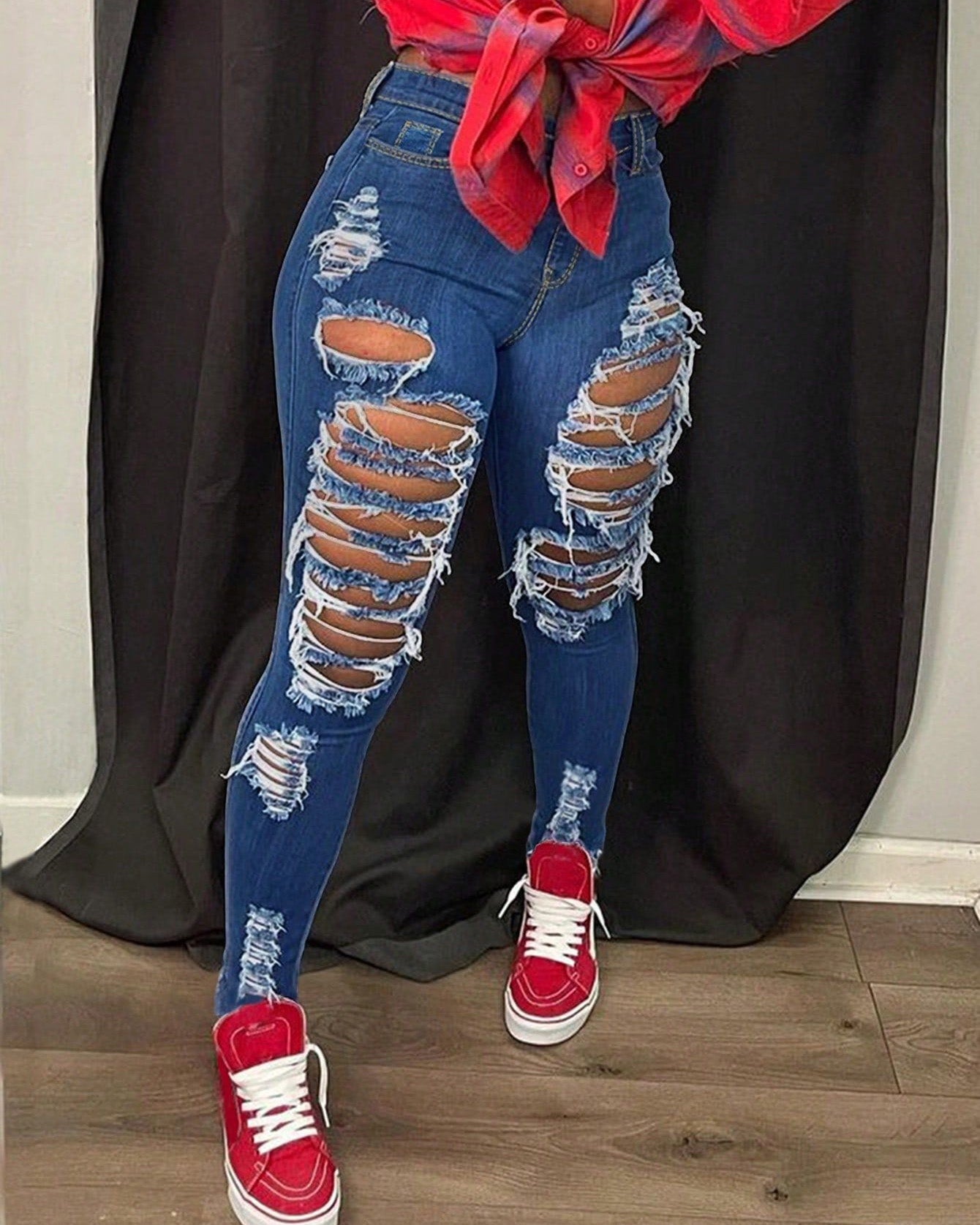Washed Ripped Trendy Patchwork Jeans