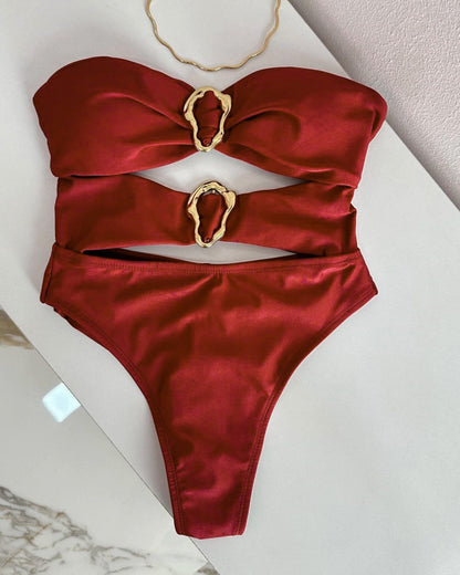 Metallic Embellished One Piece Swimsuit Bikini Set