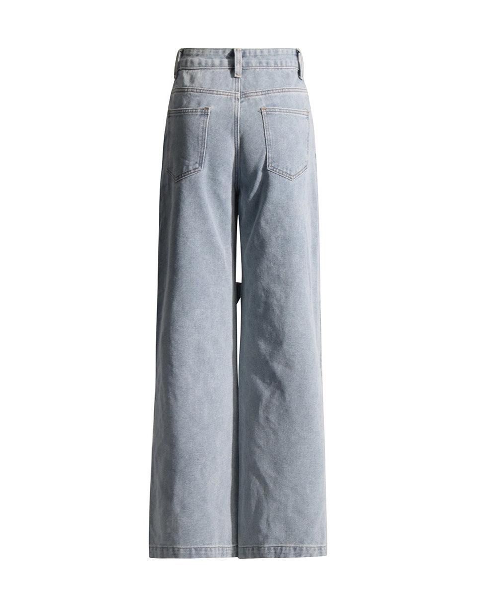 High-Waist Straight-Leg Casual Jeans With Floral Pattern