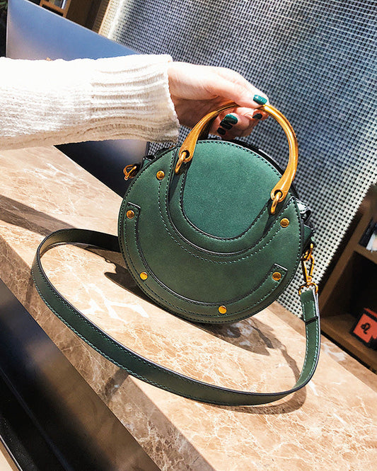 Frosted Stitching Shoulder Crossbody Round Bag