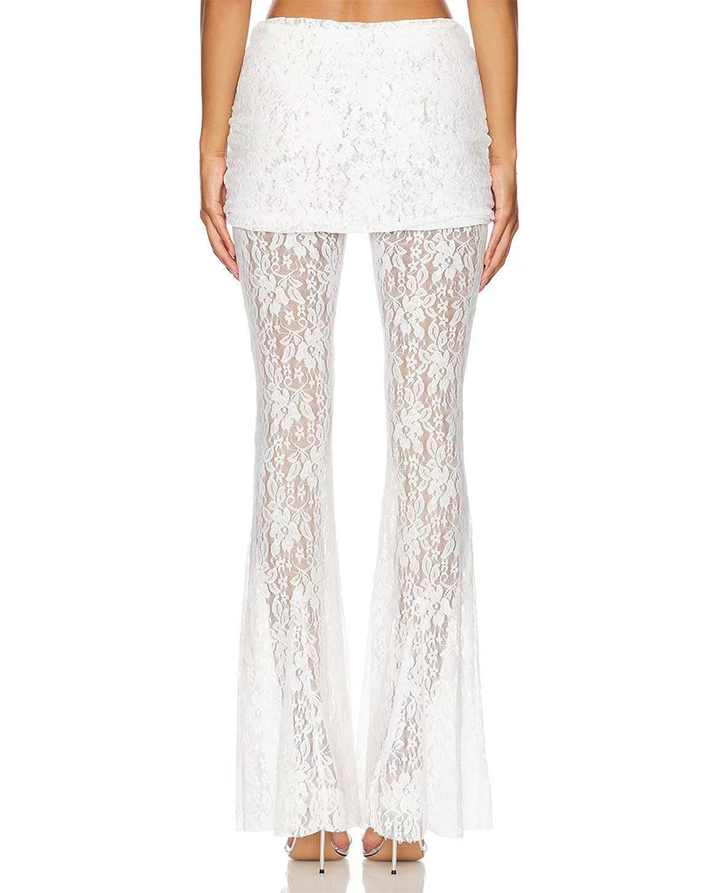 Lace High-Rise Casual Flared Trousers