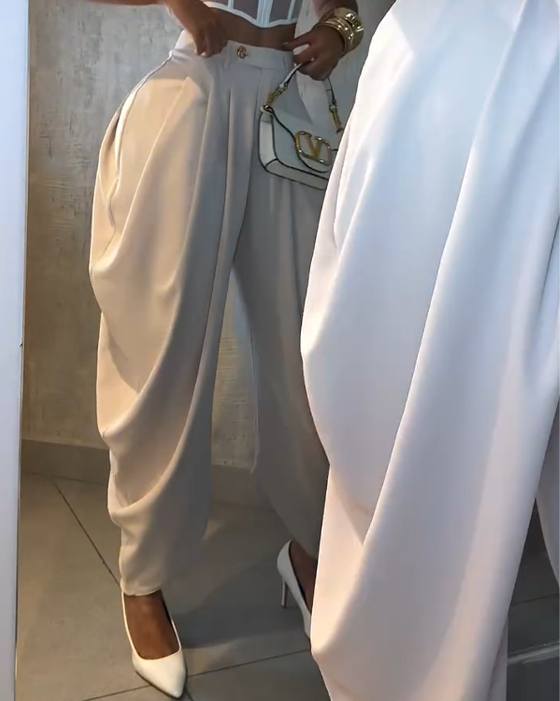 High Waist Loose Drape Pleated Casual Pants