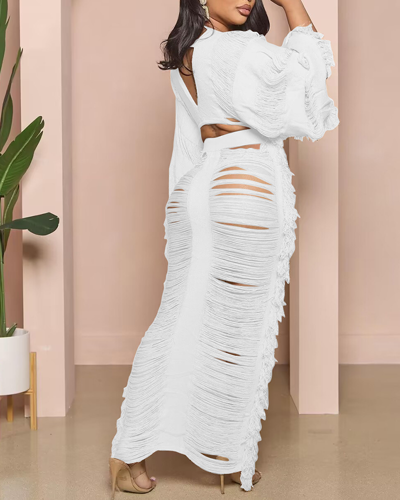 Casual Knitted Hollow Skirt Suit