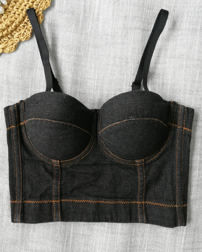 Denim Suspender Bra Top