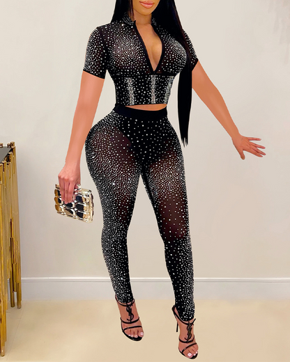 Mesh Diamond Slim Fit Stretch Suit