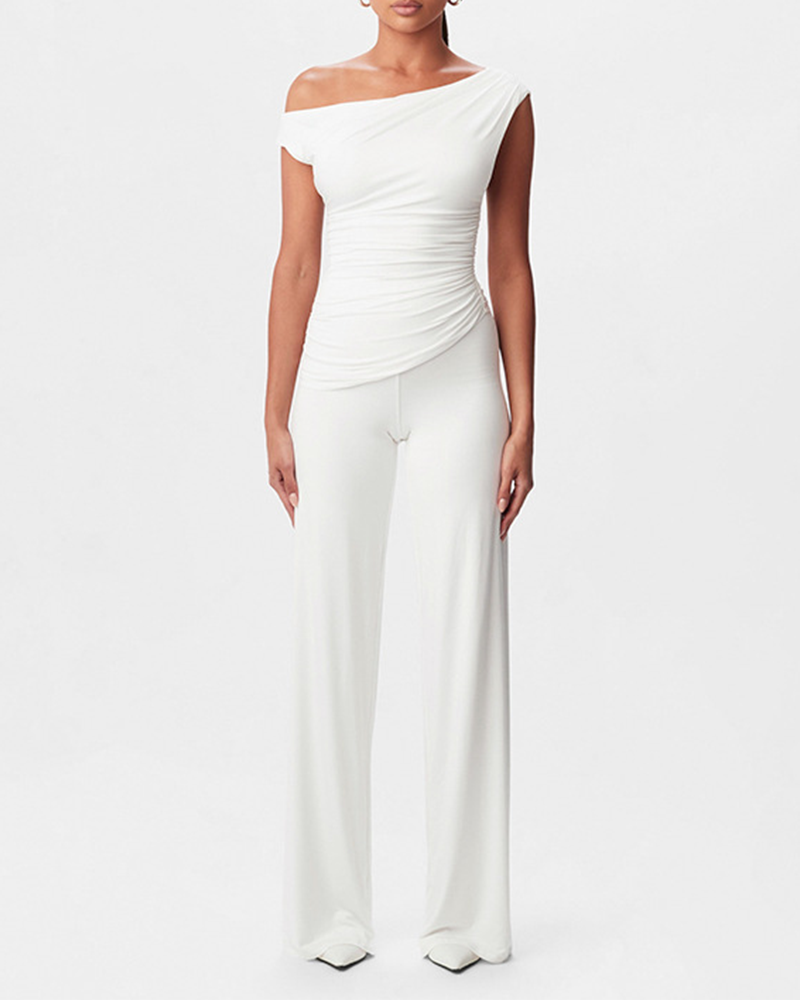 Hollow Pleated Straight-Leg Pants Suit