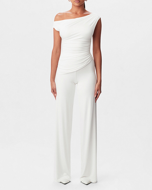 Hollow Pleated Straight-Leg Pants Suit