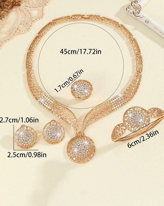 Diamond Circle Necklace Earrings Ring Bracelet Four-Piece Set