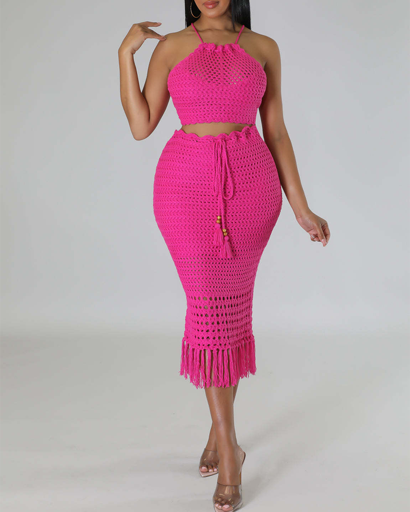 Knitted Tassel Hip Skirt Suit