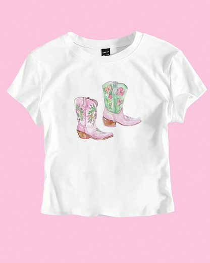 Y2K Boot Print Cropped T-Shirt