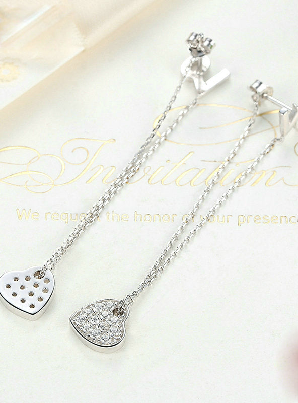 Sterling Silver Heart LOVE Long Earrings 925
