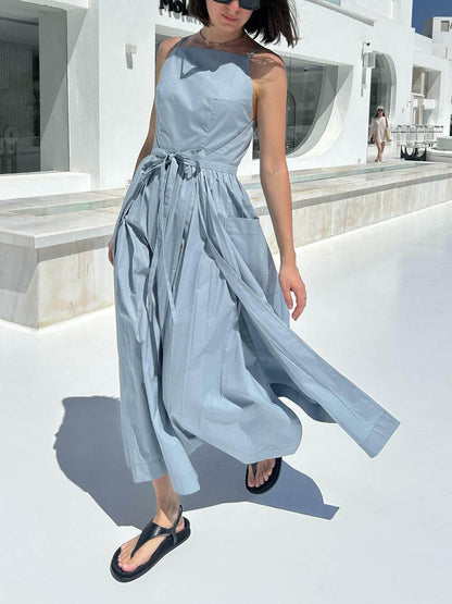 Unique Side Slit Lace-Up Pocket Vest Dress