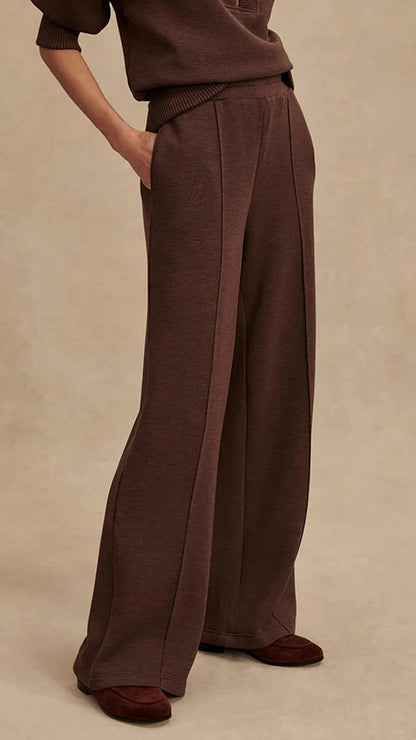 Meet The Autumn Ribbed Zipper Neck Sweatshirt and Elastic Waist Pocketed Loose Pants Set