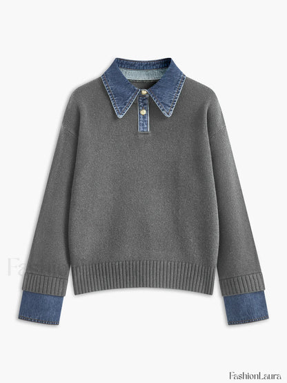 2 in 1 Panel Lapel Sweater