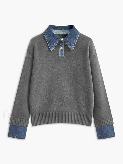 2 in 1 Panel Lapel Sweater