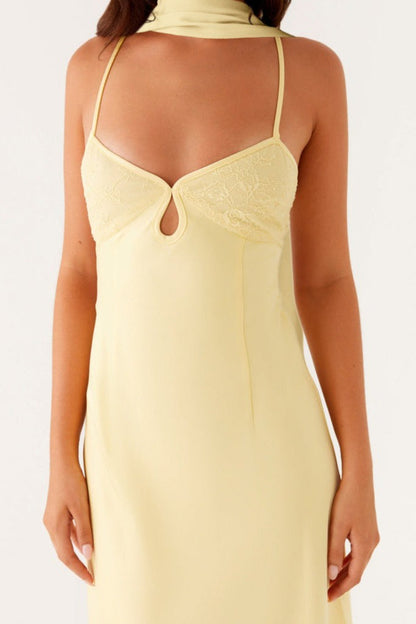 Satin V-Neck Tie-Back Maxi Luxury Party Dress