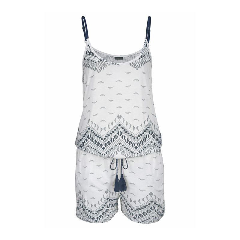 Women Bohemian Style Classic Zig Zag Print Elastic Wasit Casual Beach Rompers