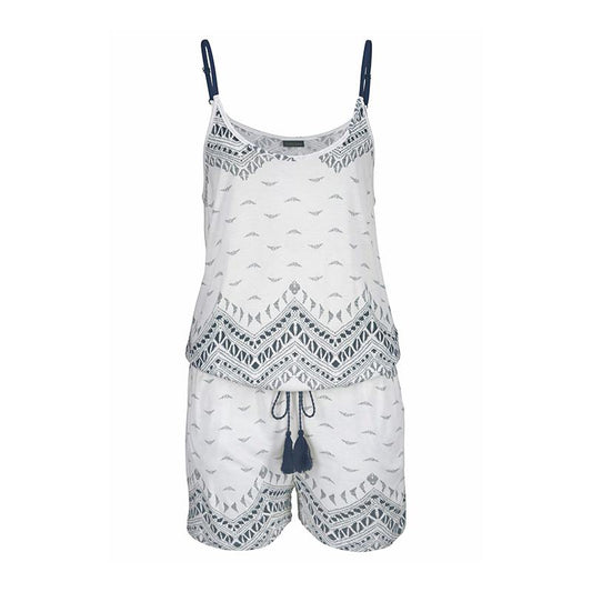 Women Bohemian Style Classic Zig Zag Print Elastic Wasit Casual Beach Rompers