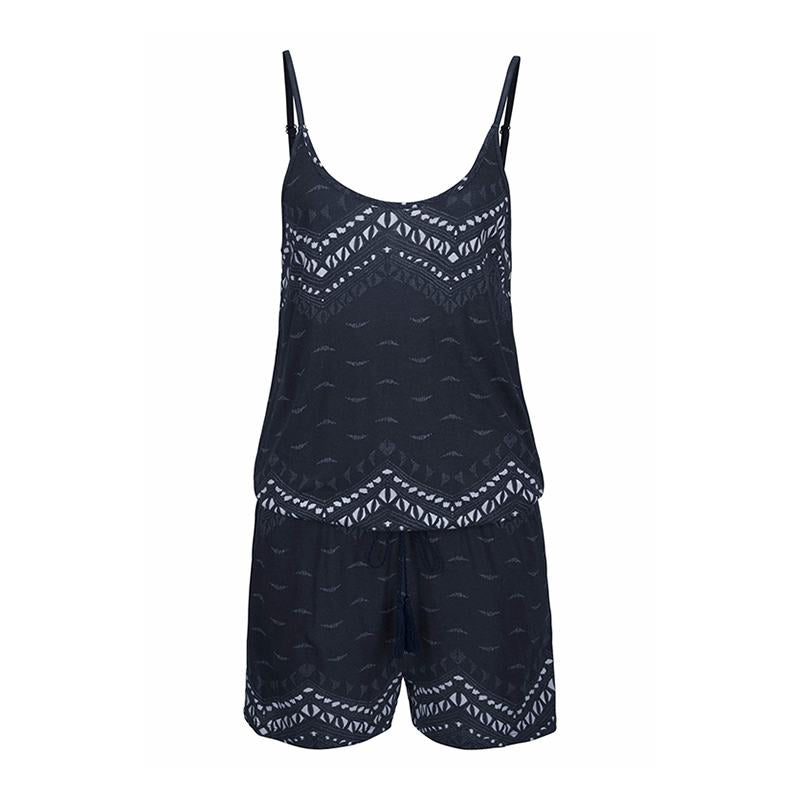 Women Bohemian Style Classic Zig Zag Print Elastic Wasit Casual Beach Rompers