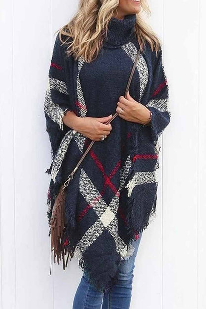 Knitted Contrast Tassel Cloak(5 Colors)