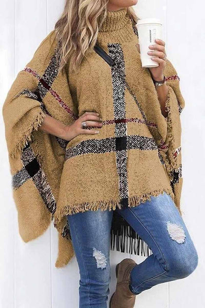 Knitted Contrast Tassel Cloak(5 Colors)