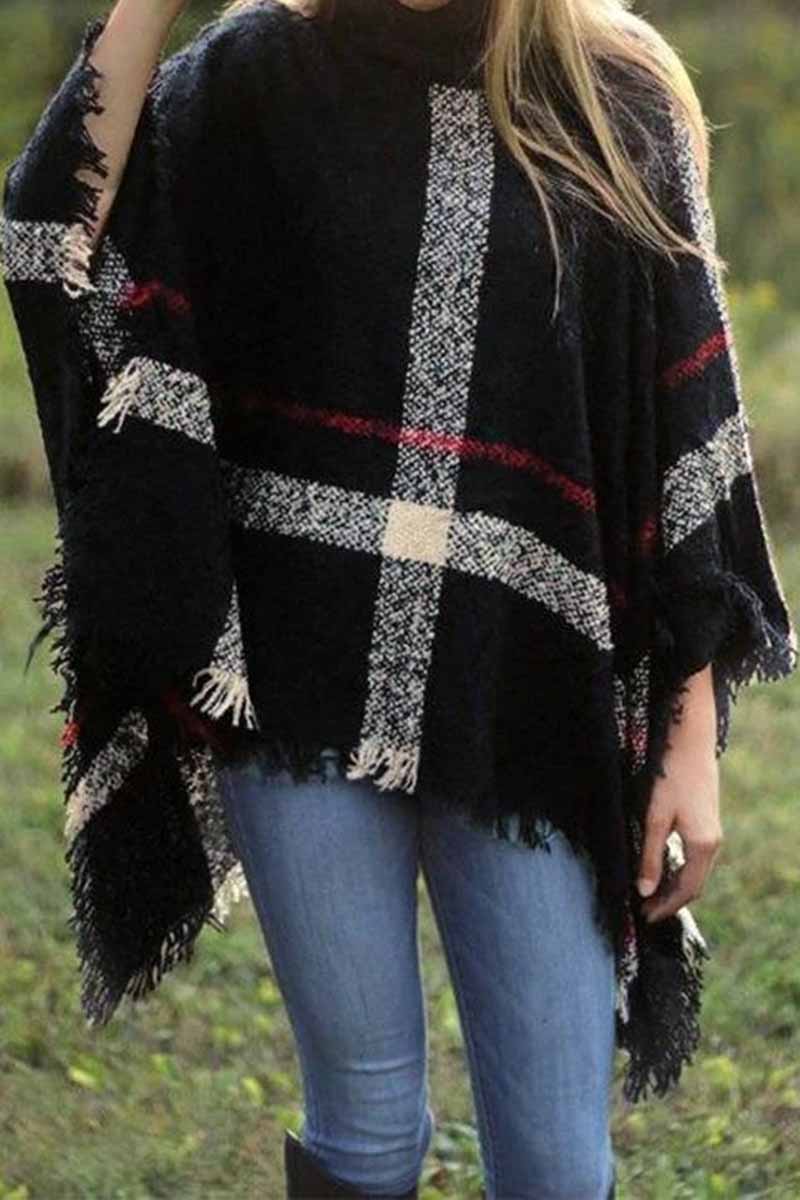 Knitted Contrast Tassel Cloak(5 Colors)