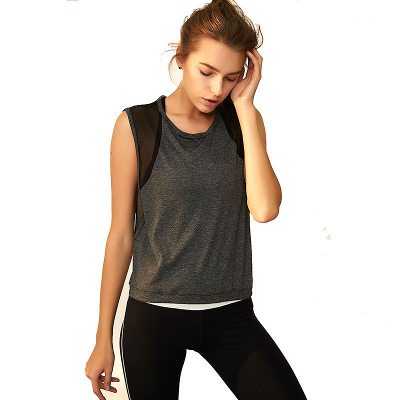 Top deportivo informal sin mangas con retazos de malla transpirable a la moda para mujer