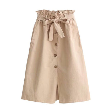Falda de algodón de un solo pecho, cintura alta, color liso, estilo casual para mujer