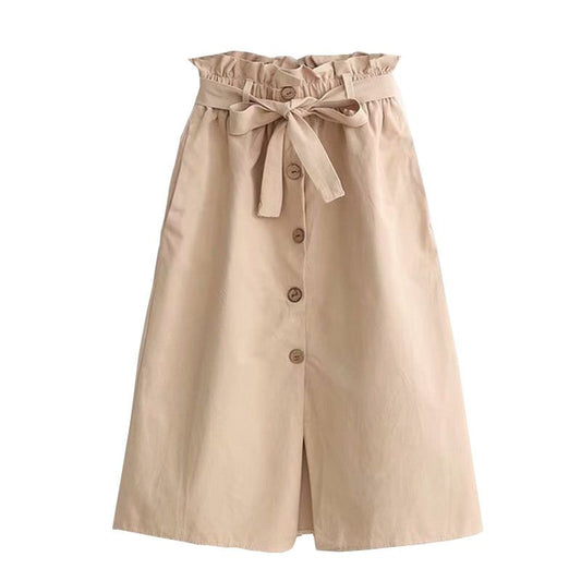 Falda de algodón de un solo pecho, cintura alta, color liso, estilo casual para mujer