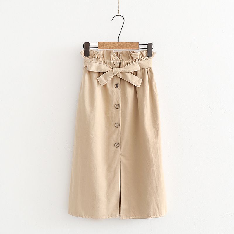 Falda de algodón de un solo pecho, cintura alta, color liso, estilo casual para mujer