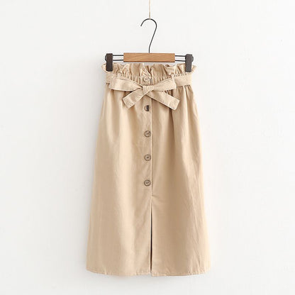 Falda de algodón de un solo pecho, cintura alta, color liso, estilo casual para mujer