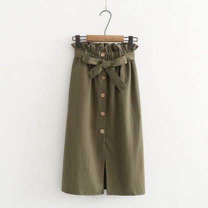 Falda de algodón de un solo pecho, cintura alta, color liso, estilo casual para mujer