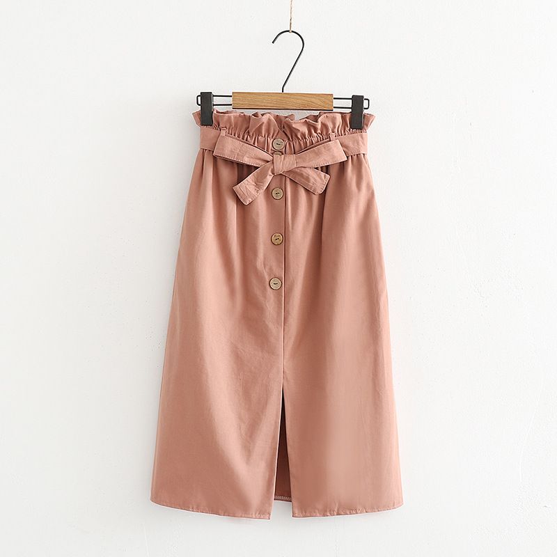 Falda de algodón de un solo pecho, cintura alta, color liso, estilo casual para mujer