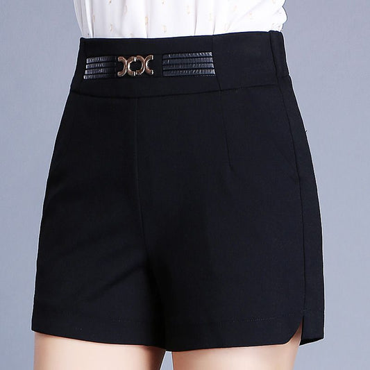 Pantalones cortos casuales de cintura alta de color liso para mujer, elegantes y a la moda