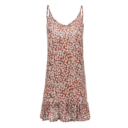 Casual Loose Pattern Tiny Flower Print Sexy Slip Dress