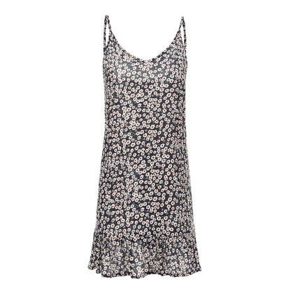 Casual Loose Pattern Tiny Flower Print Sexy Slip Dress