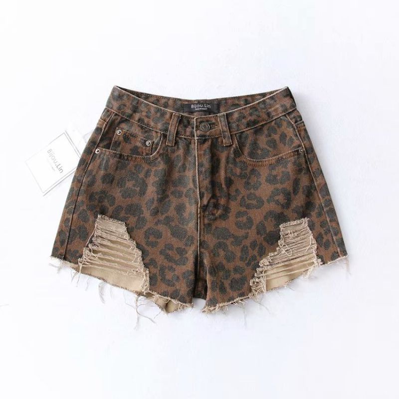 Pantalones cortos vaqueros rasgados con estampado holgado y sexy para mujer