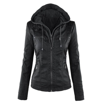 Chaqueta de cuero PU con cremallera de manga larga estilo punk para mujer