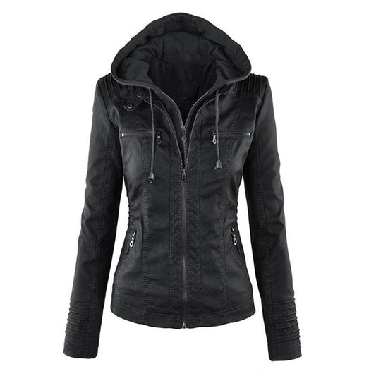 Chaqueta de cuero PU con cremallera de manga larga estilo punk para mujer