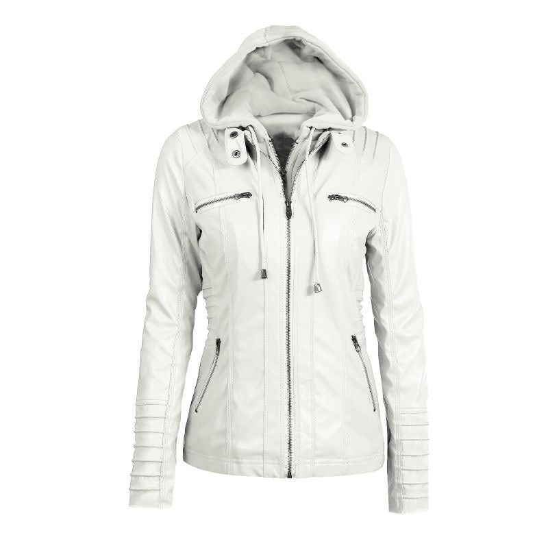 Chaqueta de cuero PU con cremallera de manga larga estilo punk para mujer